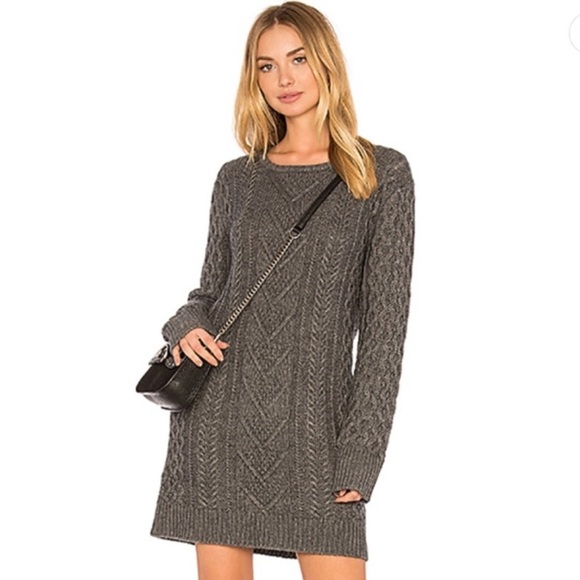 Rails Jesse Wool Cashmere Blend Cable Knit Sweater Dress Tunic Grey Large Soft - Picture 1 of 9